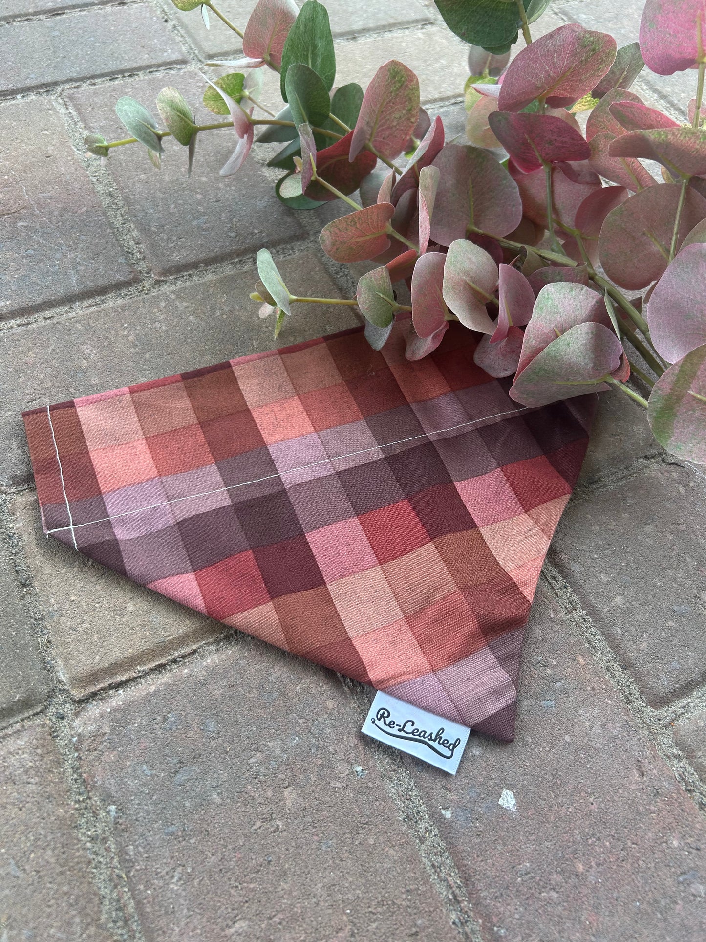 Fall plaid bandana, faux branch on brick