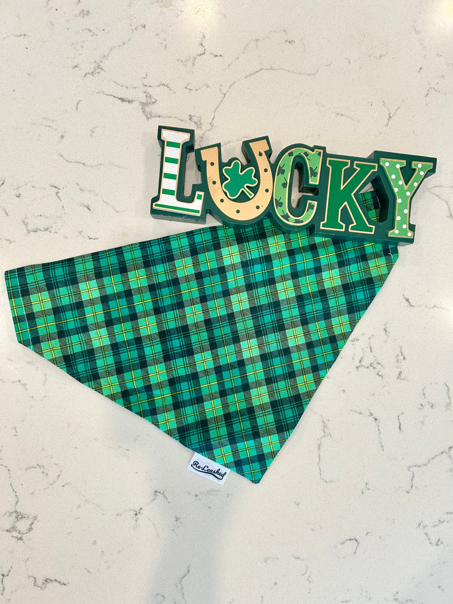 Green Plaid No Tie Bandana