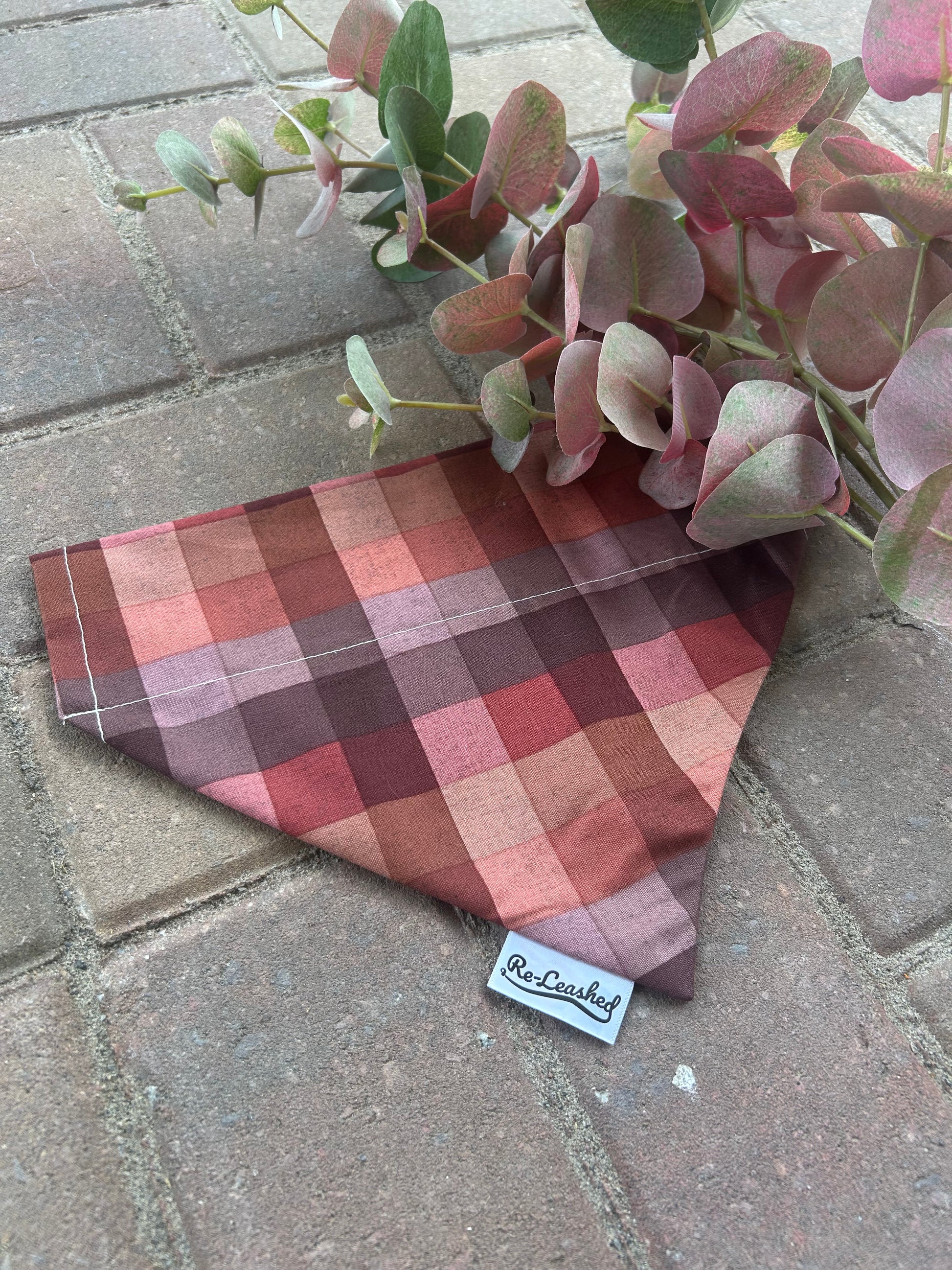Fall plaid bandana, faux branch on brick